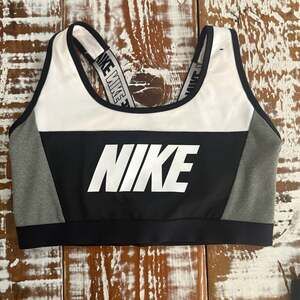 Nike Dri-Fit Logo Sports Bra – Black/White/Gray – Size L